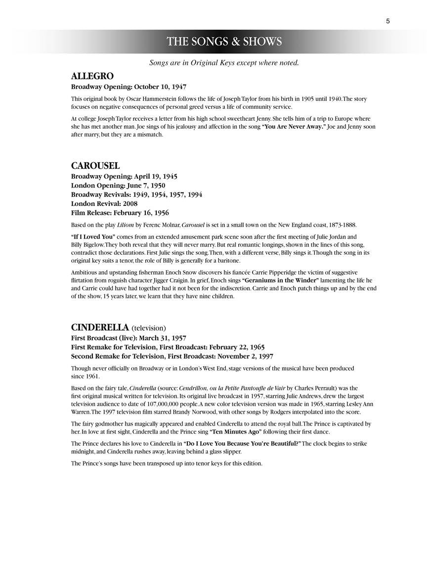 Rodgers & Hammerstein Songs Tenor Vocal Collection