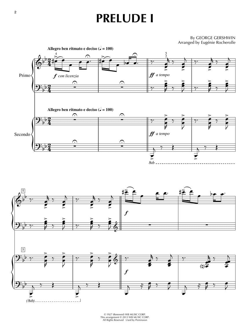 Gershwin: Three Preludes - Intermediate Piano Duets