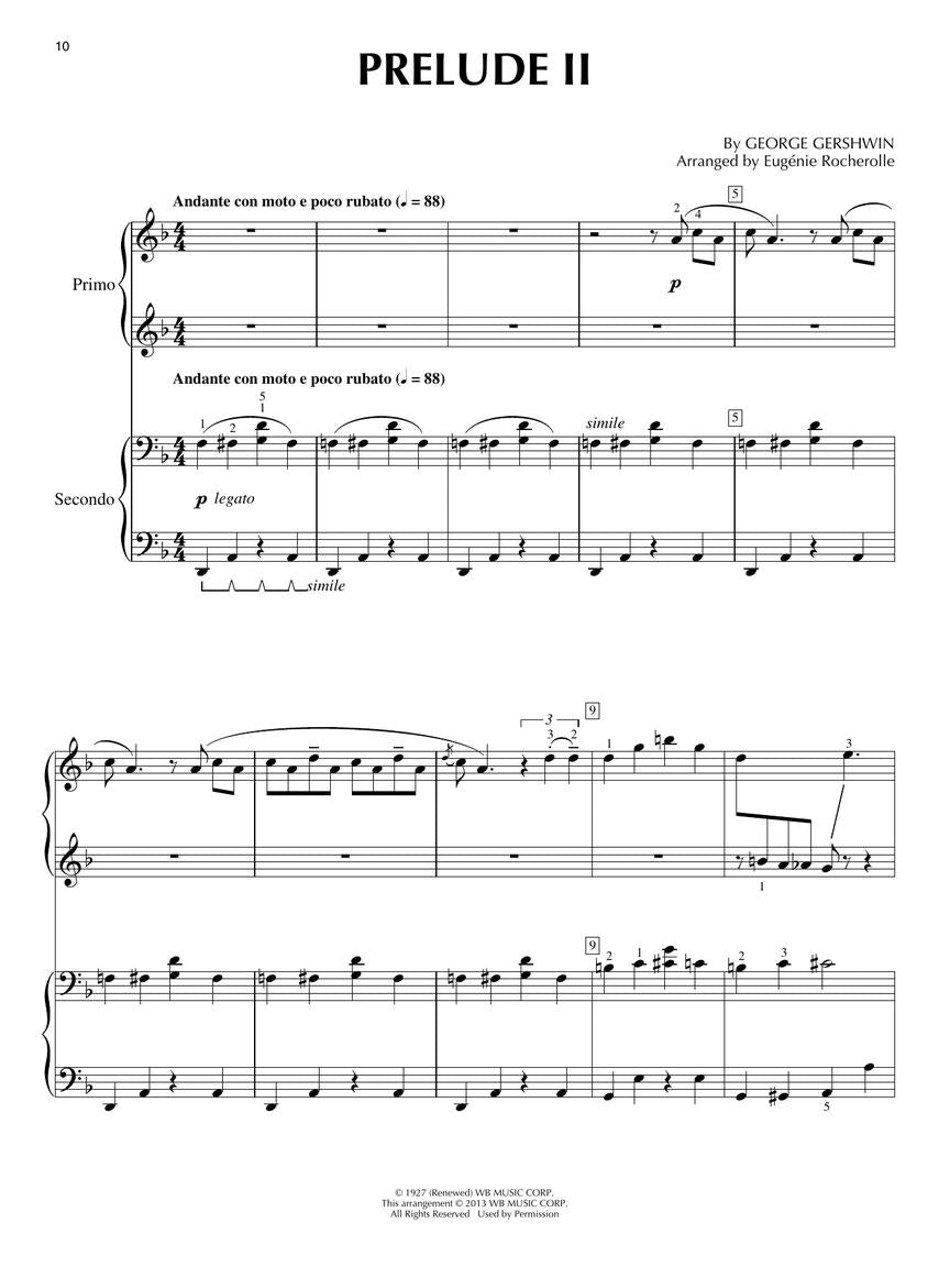 Gershwin: Three Preludes - Intermediate Piano Duets