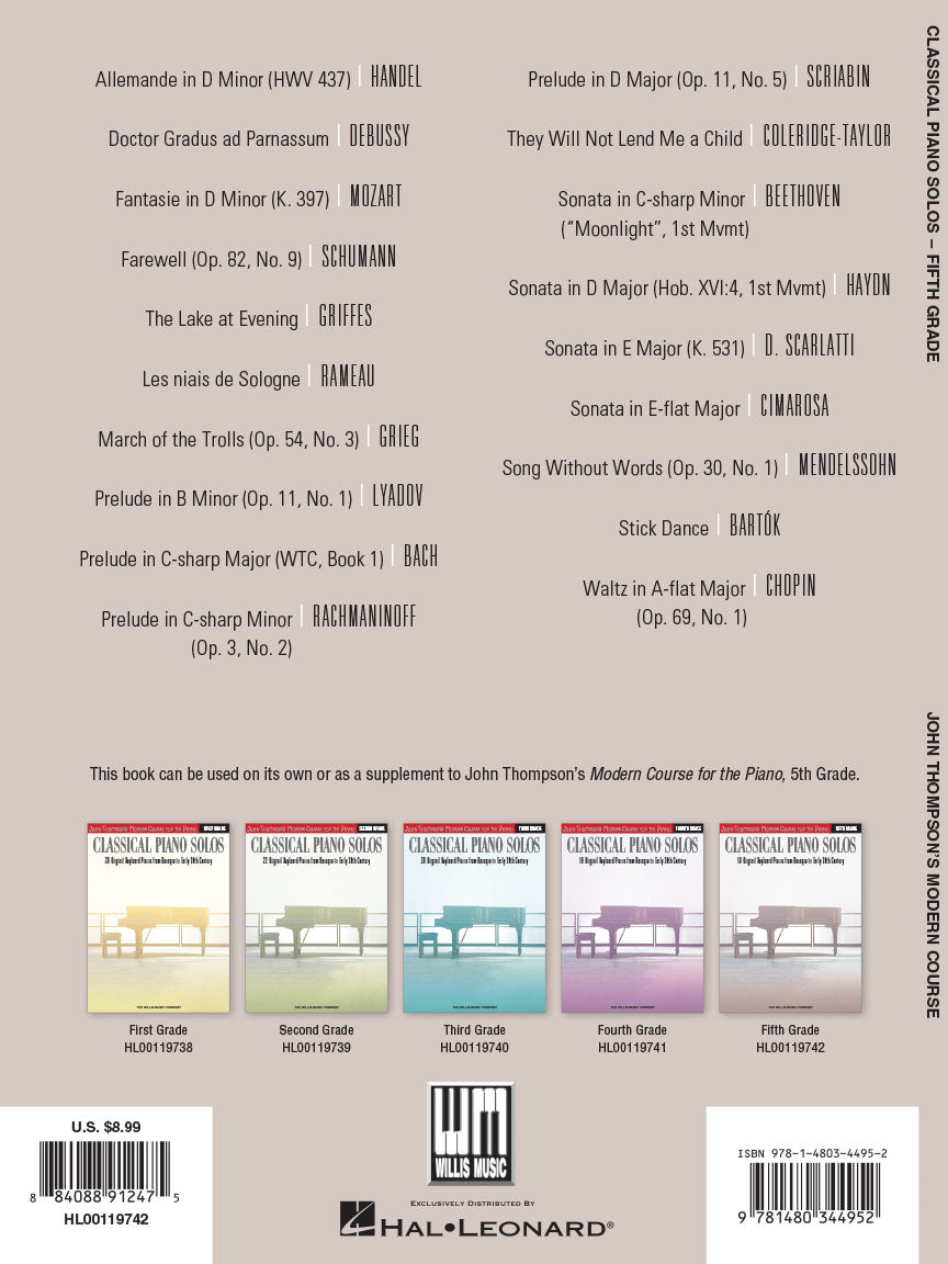 Classical Piano Solos - Thompson Modern Course Fifth Grade