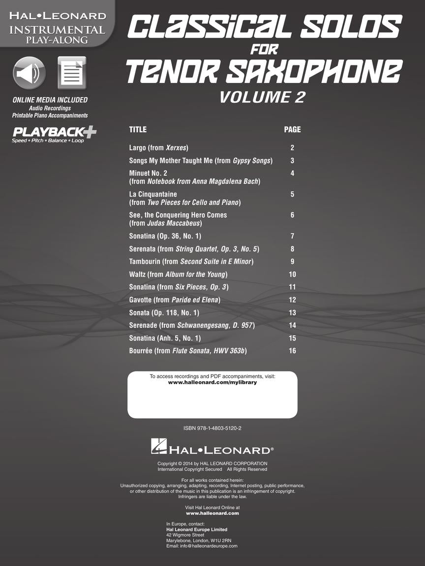 Classical Solos for Tenor Saxophone, Vol. 2 - 15 Easy Solos for Contest and Performance