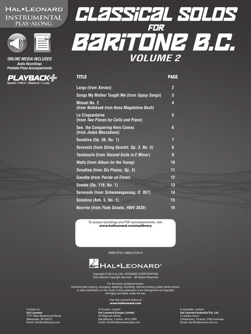 Classical Solos for Baritone B.C., Vol. 2 - 15 Easy Solos for Contest and Performance