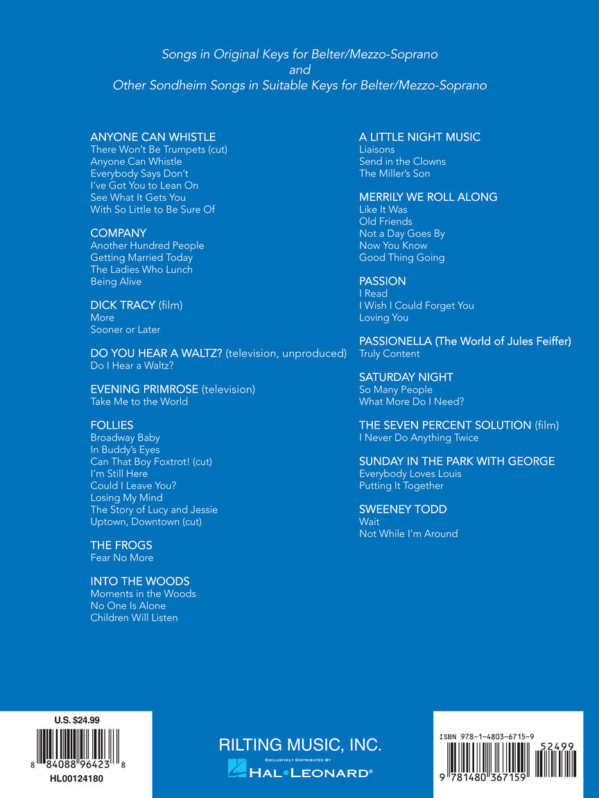 Sondheim for Singers Belter/Mezzo-Soprano