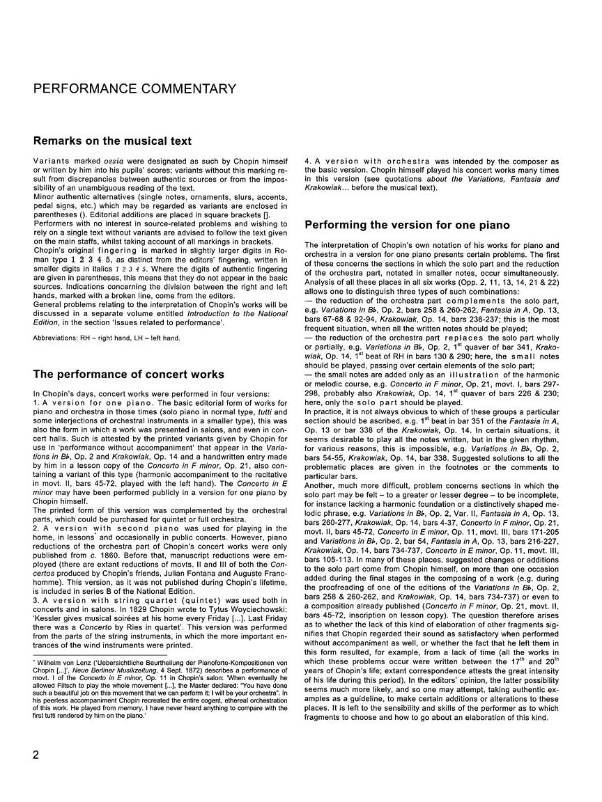 Chopin Concert Works for Piano and Orchestra - Version for 1 Piano Ekier