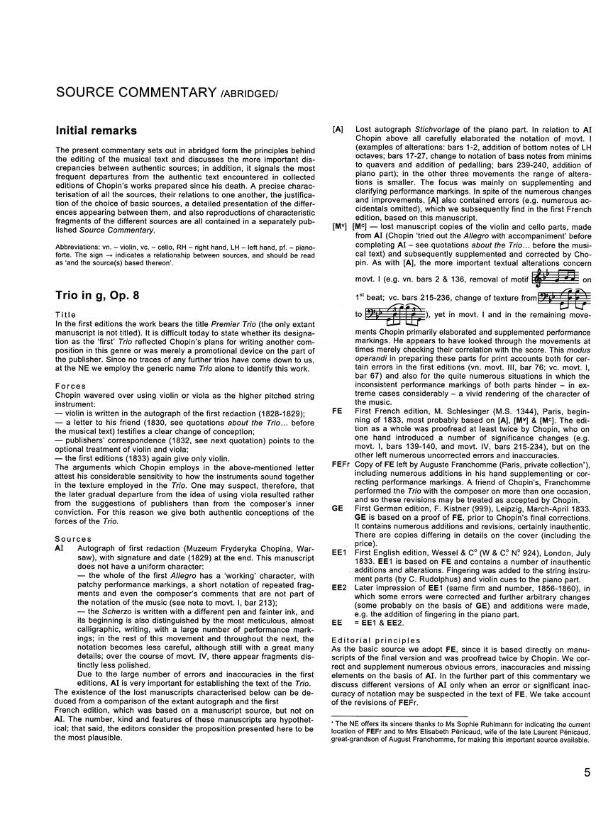 Chopin Trio Op. 8 for Piano, Violin and Cello