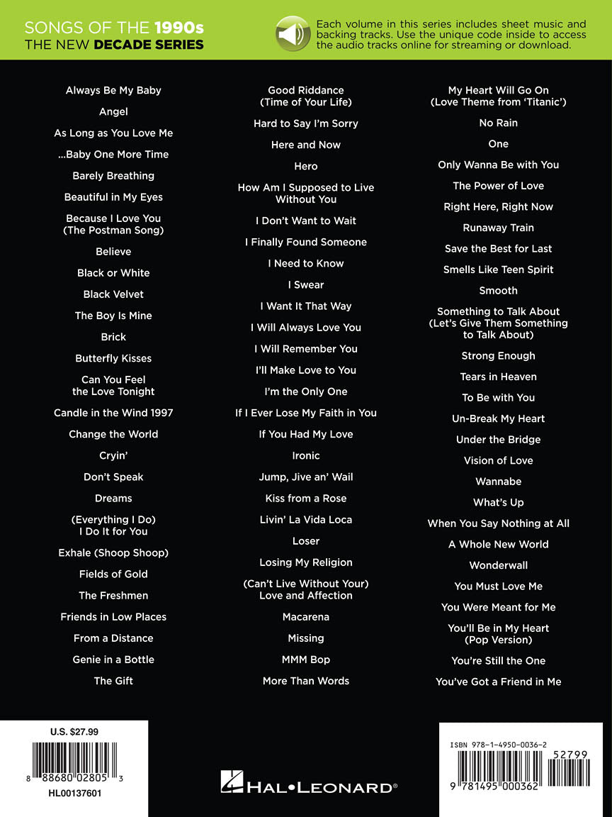 Songs of the 1990s Piano/Vocal/Guitar