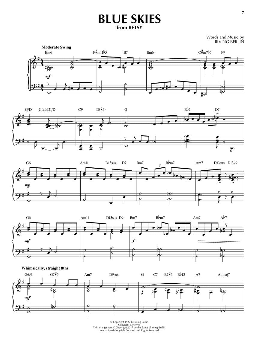 Blue Skies & Other Irving Berlin Songs - Jazz Piano Solos Series Vol. 48