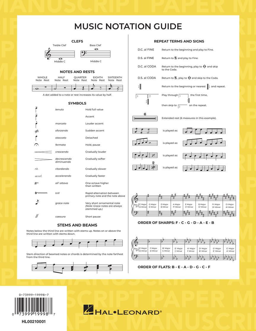 Manuscript Paper Notebook: Hal Leonard, Standard(Yellow Cover) 64pgs (8.5"x11")