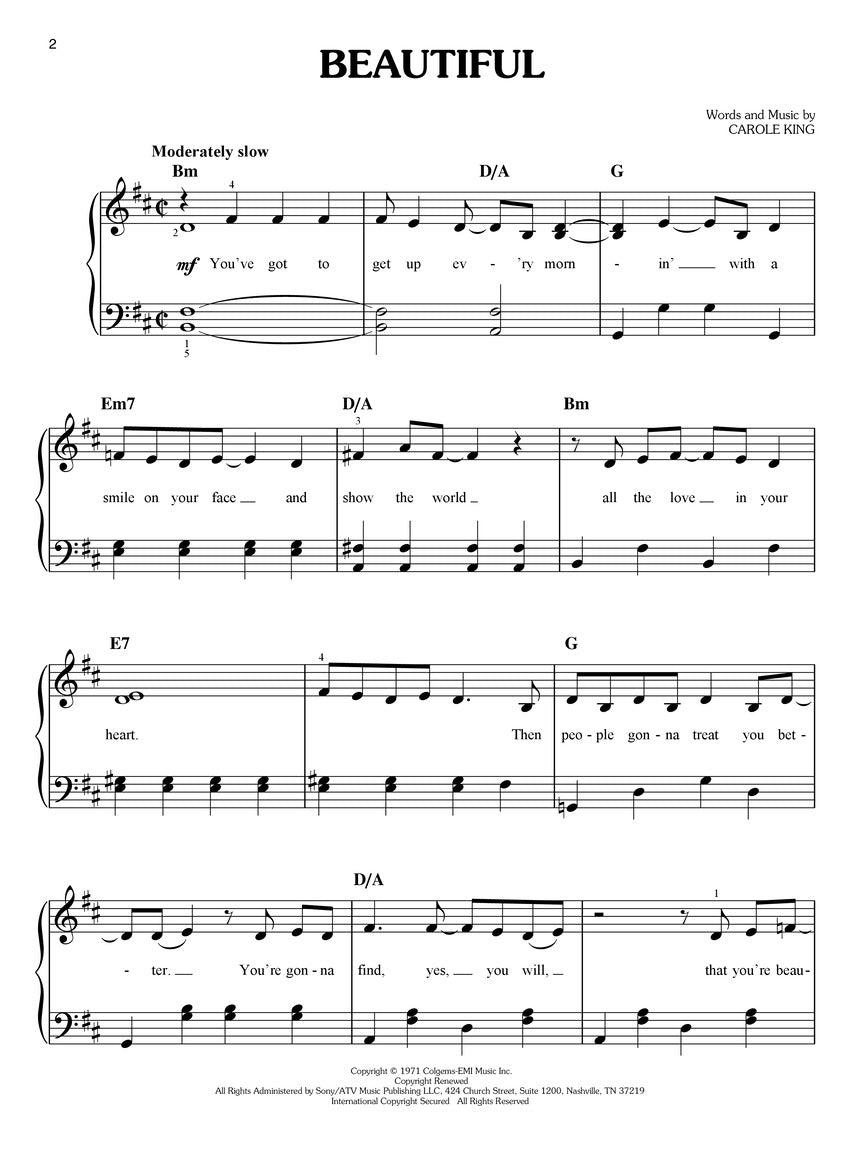 Beautiful - The Carole King Musical - Easy Piano