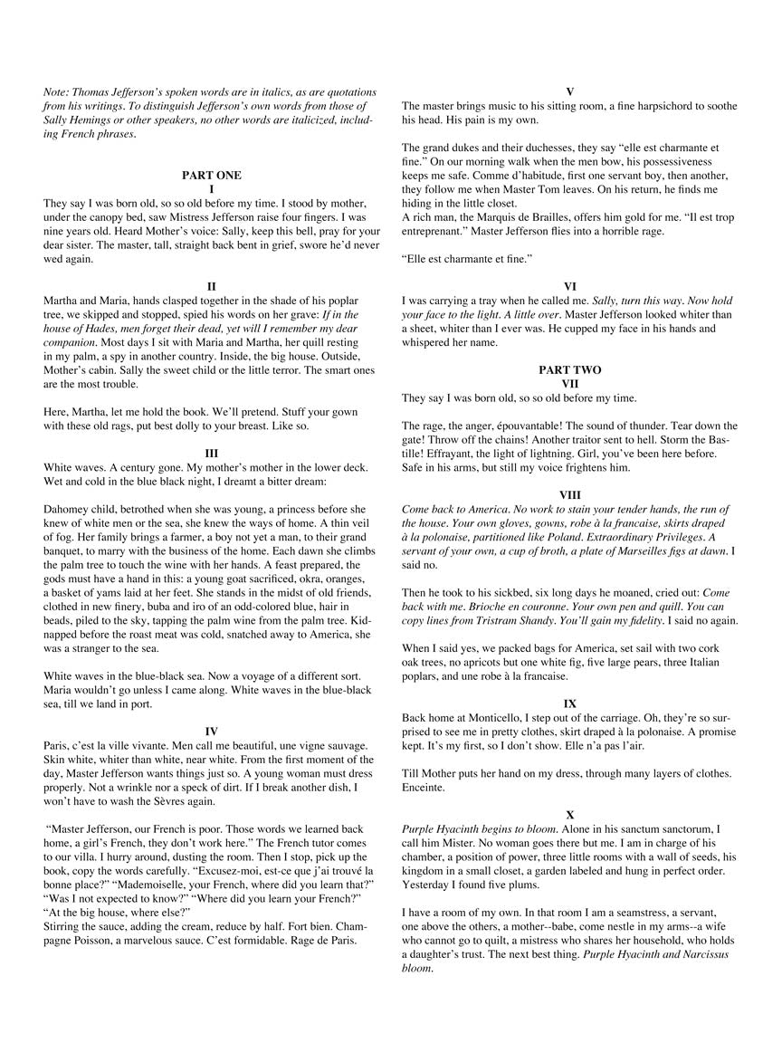 From the Diary of Sally Hemings - Medium Voice and Piano