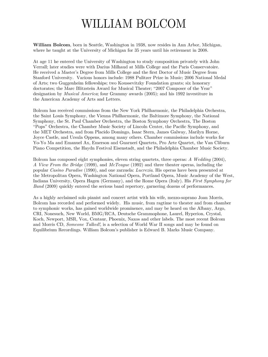 Bolcom Theatrical Songs - High Voice And Piano