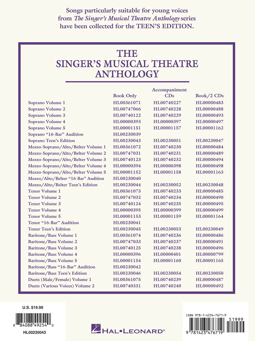 Singer's Musical Theatre Anthology Teen's Edition Soprano Book Only