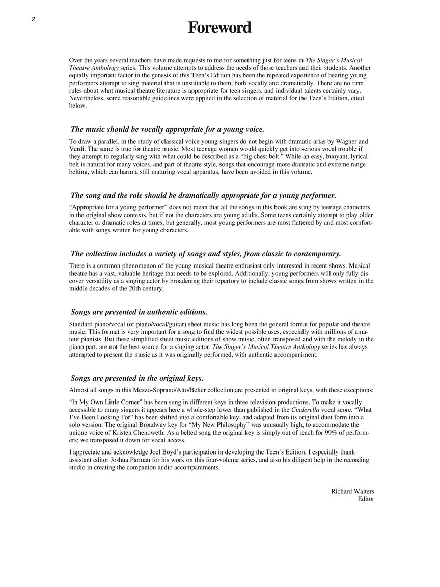 Singer's Musical Theatre Anthology Teen's Edition Mezzo-soprano/alto/belter