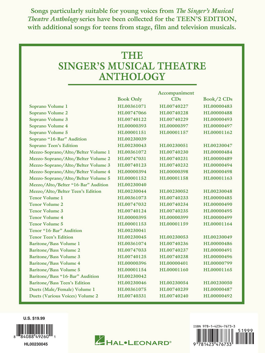 Singer's Musical Theatre Anthology Teen's Edition