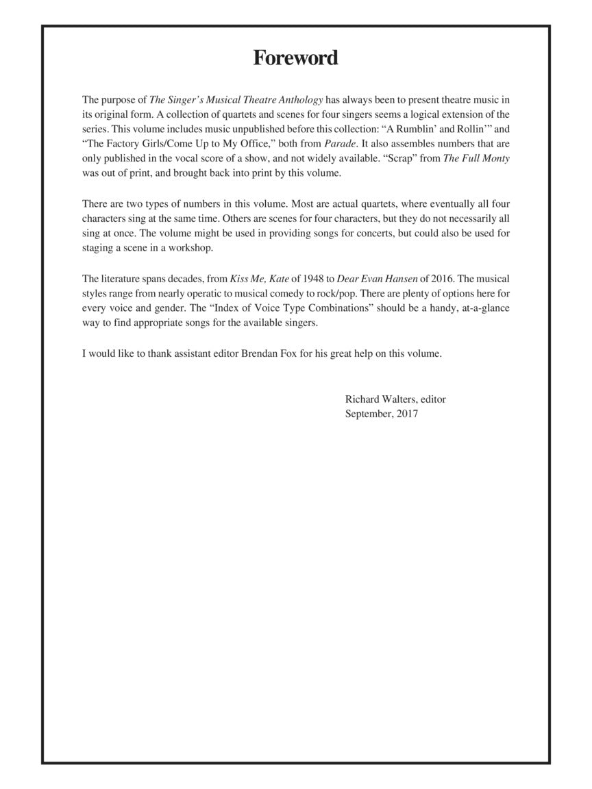 Singer's Musical Theatre Anthology - Quartets