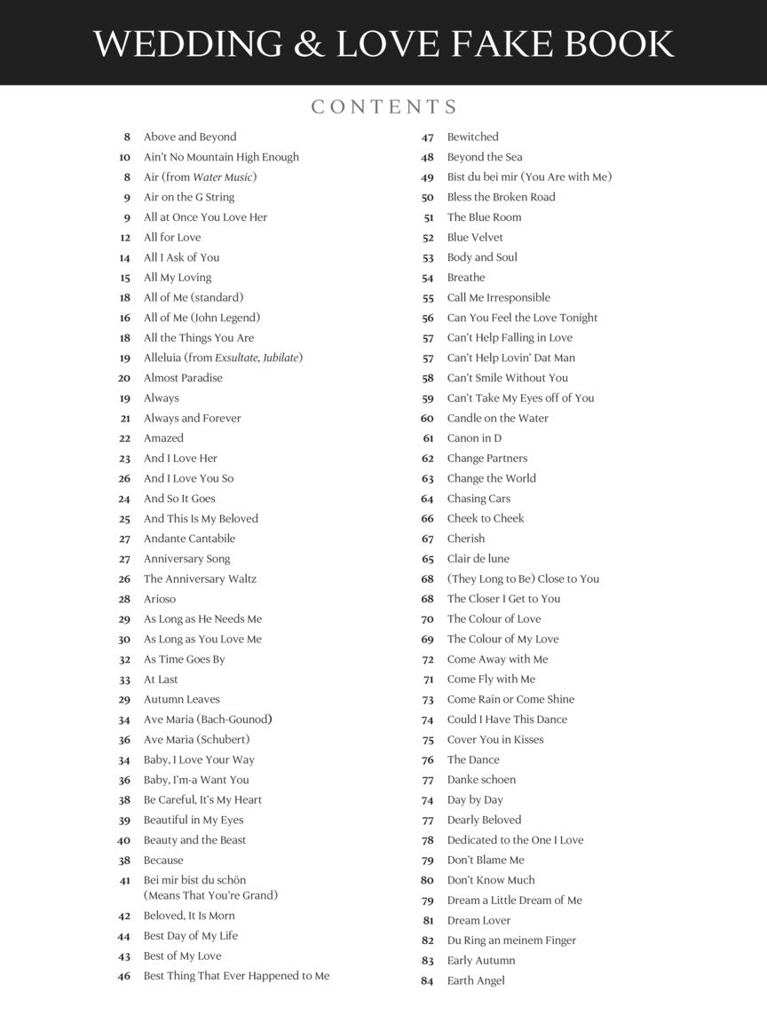 Wedding and Love Fake Book - 6th Edition