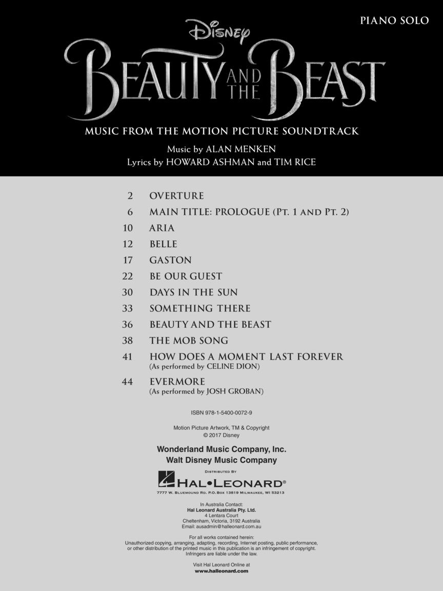 Beauty and the Beast, 2017 Edition - Piano Solo