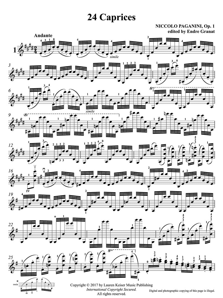 Paganini 24 Caprices for Violin Solo Jascha Heifetz Version