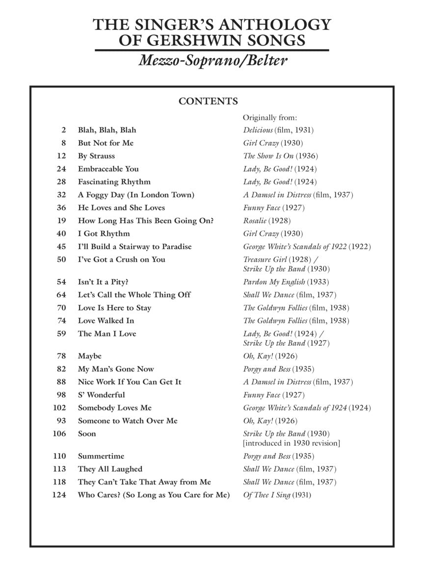 Gershwin: Singer's Anthology of Gershwin Songs - Mezzo Soprano/Belter