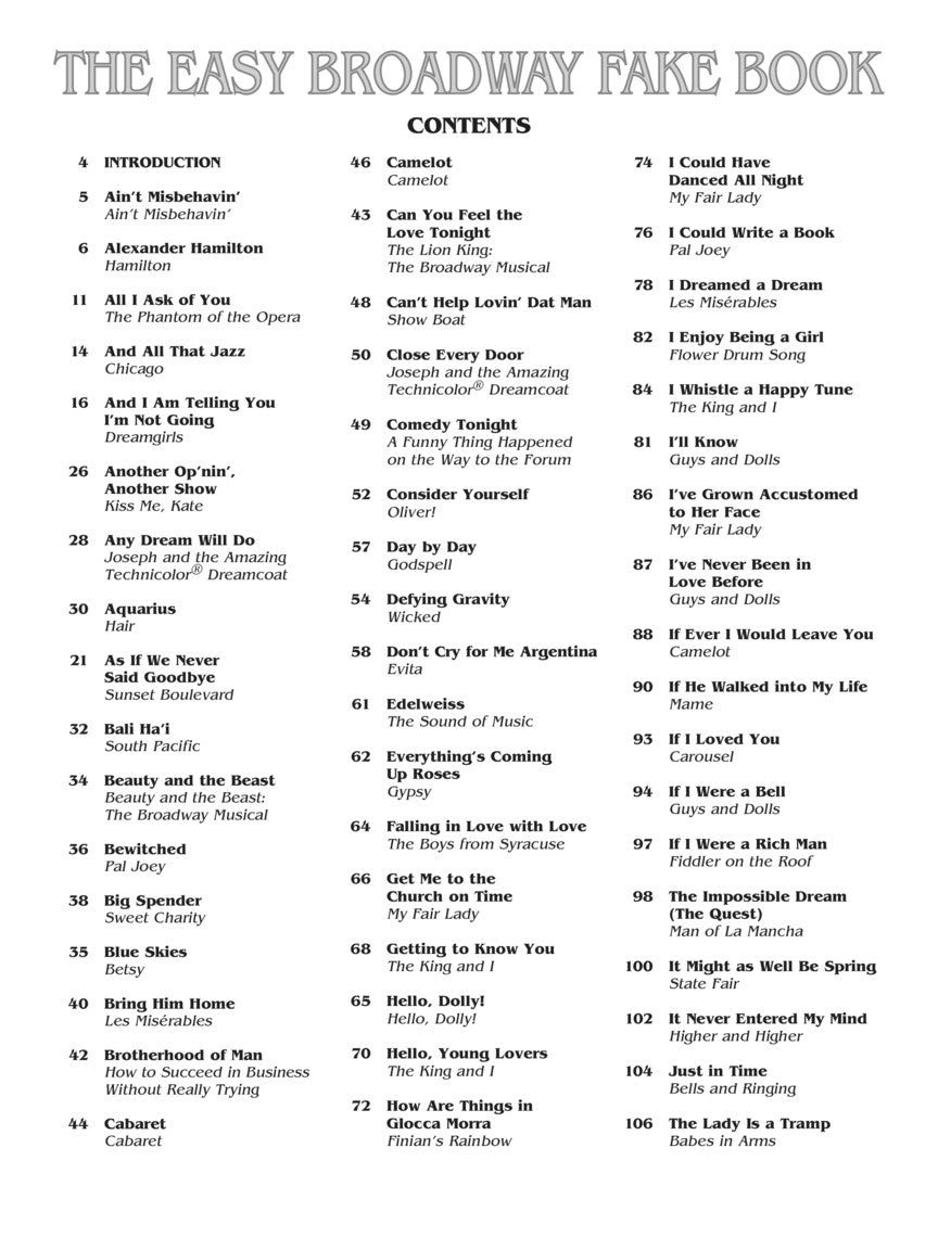 Easy Broadway Fake Book