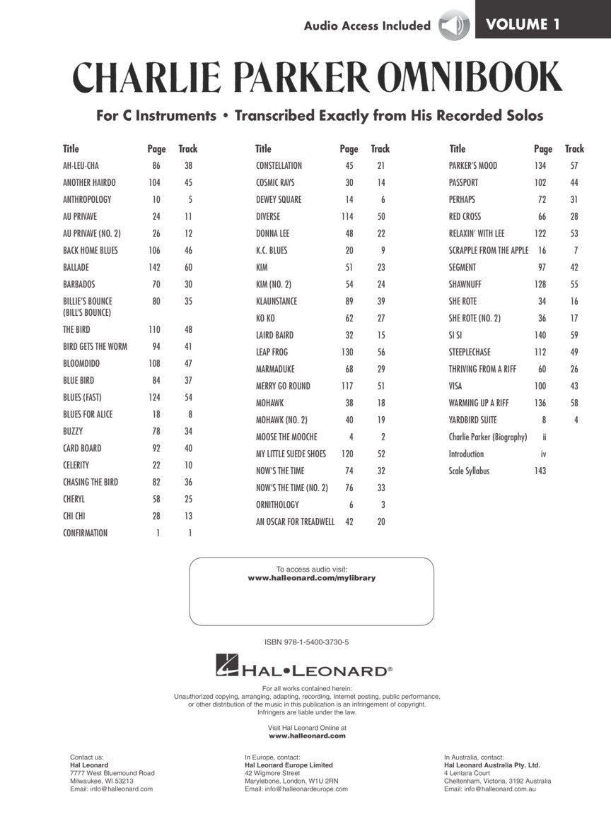 Parker- Charlie Parker - Omnibook - Volume 1 C Instruments