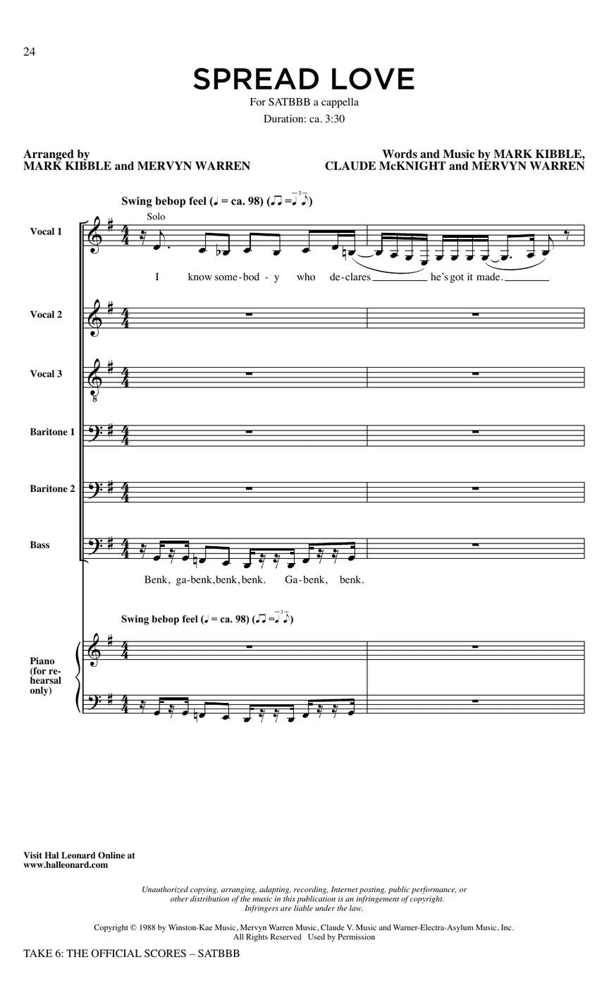 Take 6: The Official Scores SATBBB a cappella