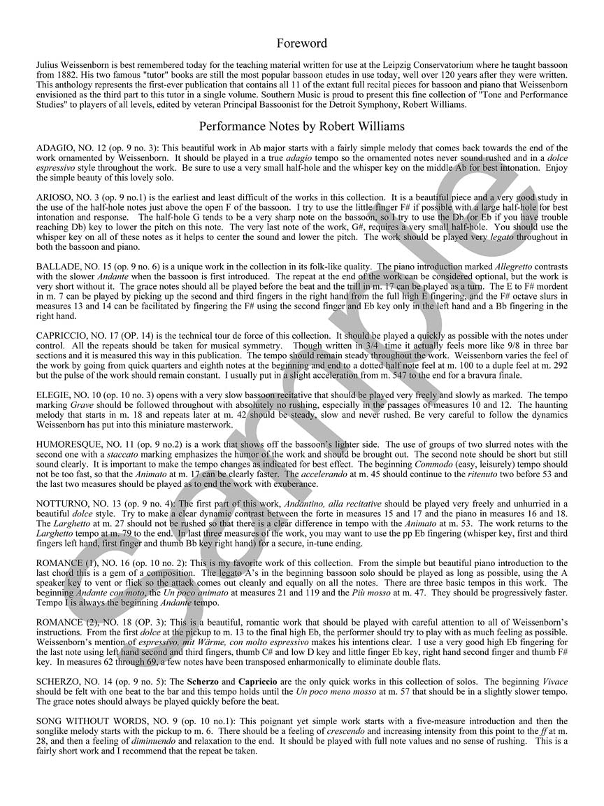Weissenborn 11 Bassoon Recital Pieces from Tone and Performance Studies