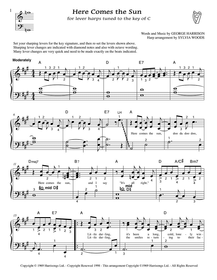 Here Comes the Sun - Arranged for Harp