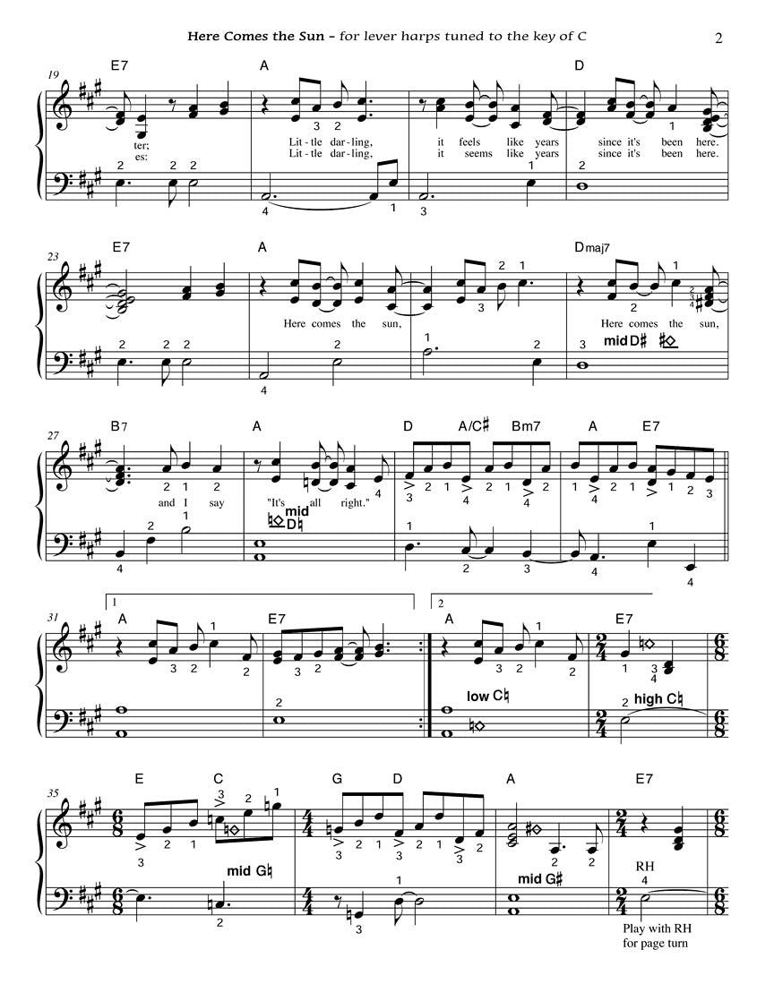 Here Comes the Sun - Arranged for Harp