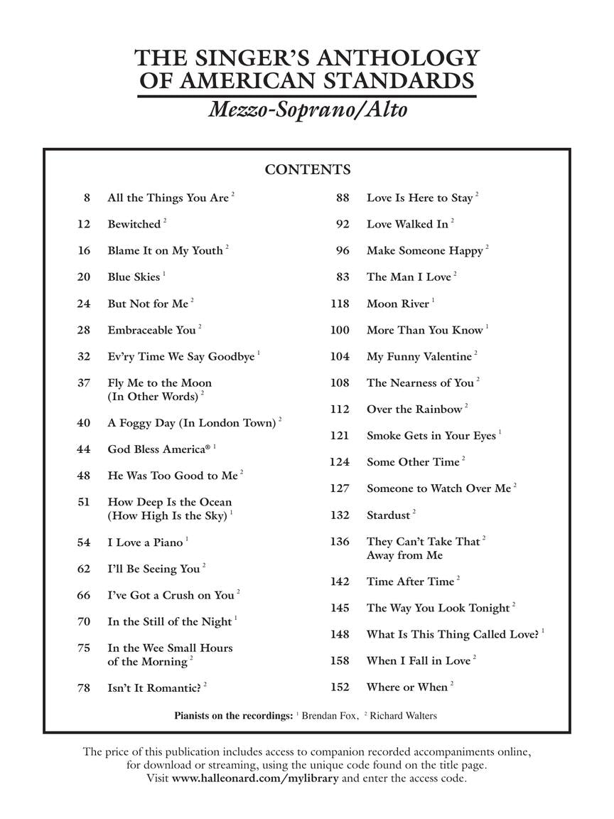 Singer's Anthology of American Standards Mezzo/Alto with Recorded Accompaniment