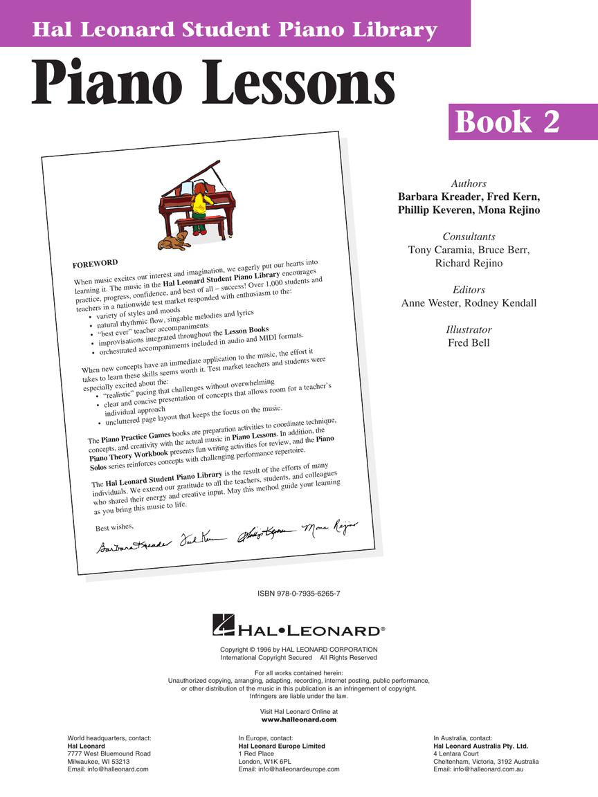 Piano Lessons Book 2 - Hal Leonard Student Piano Library