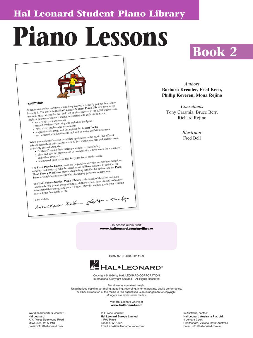 Piano Lessons Book 2 Audio and MIDI Access Included - Hal Leonard Student Piano Library