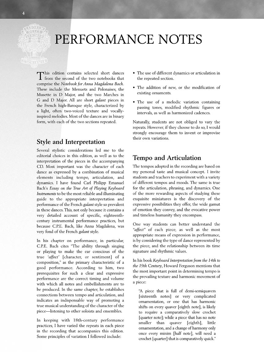 Bach Selections from the Notebook for Anna Magdalena Bach