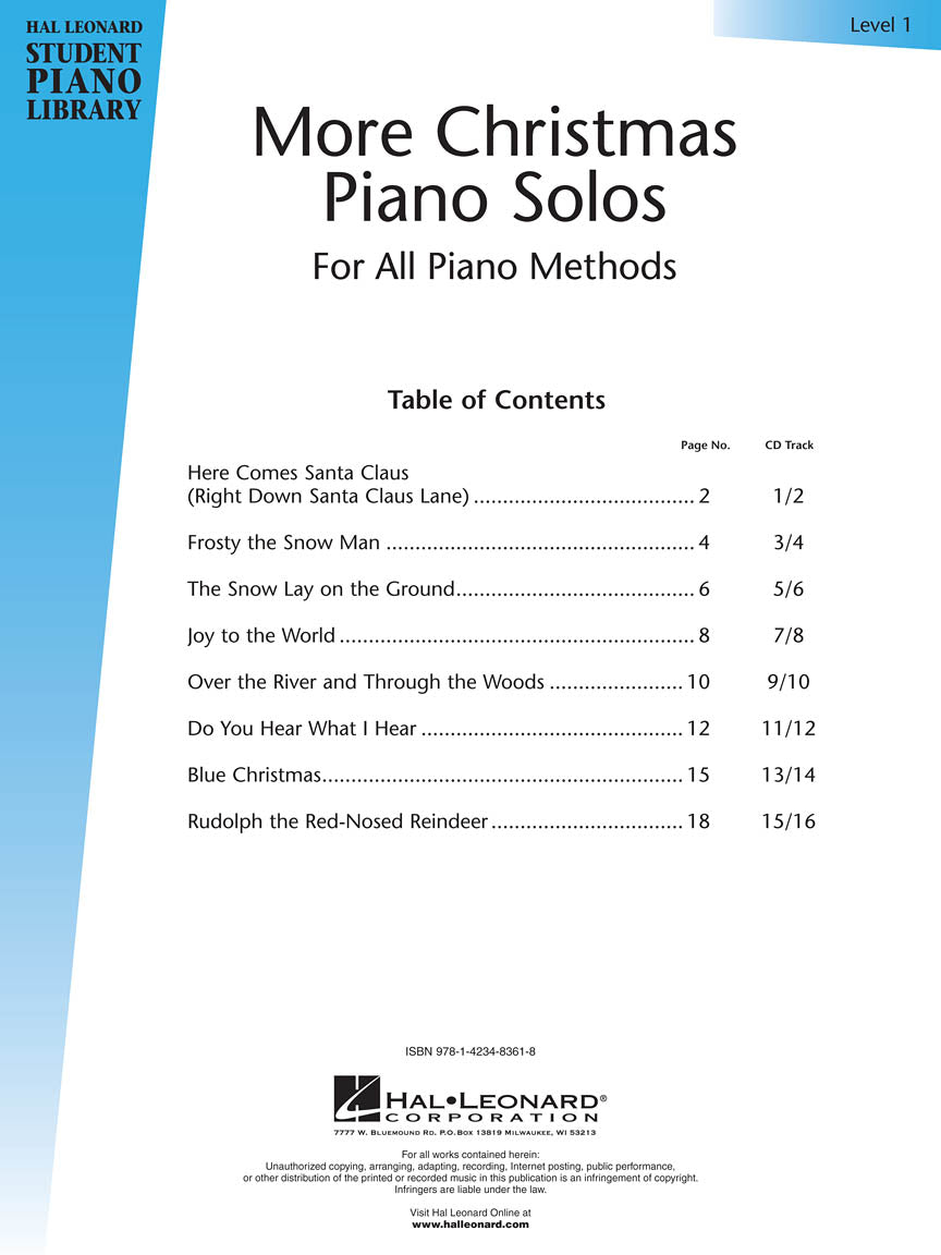 More Christmas Piano Solos - Level 1 - Hal Leonard Student Piano Library