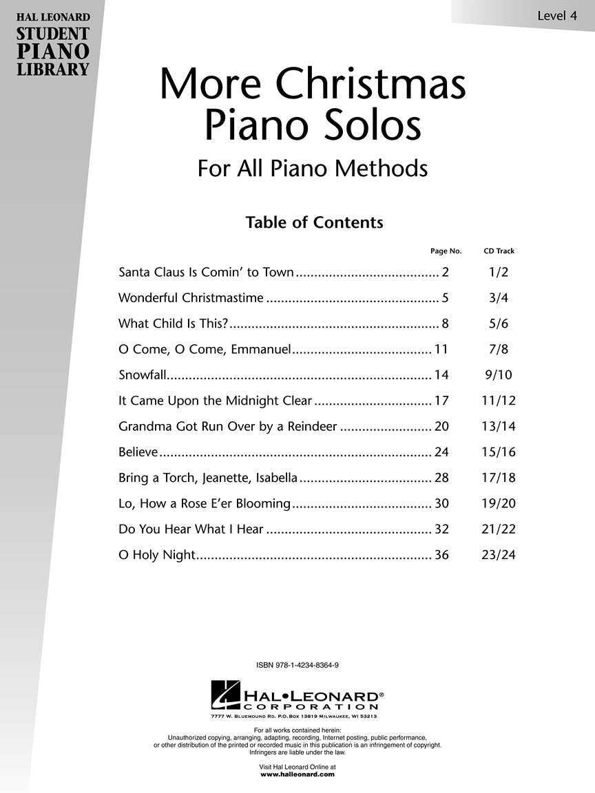 More Christmas Piano Solos - Level 4 - Hal Leonard Student Piano Library