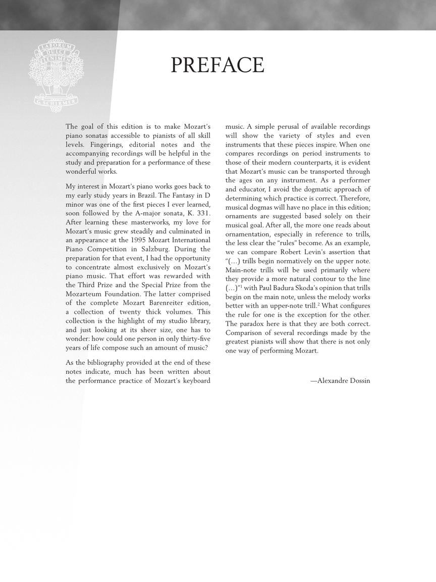 Mozart Piano Sonatas, Volume 1 – Schirmer Performance Editions