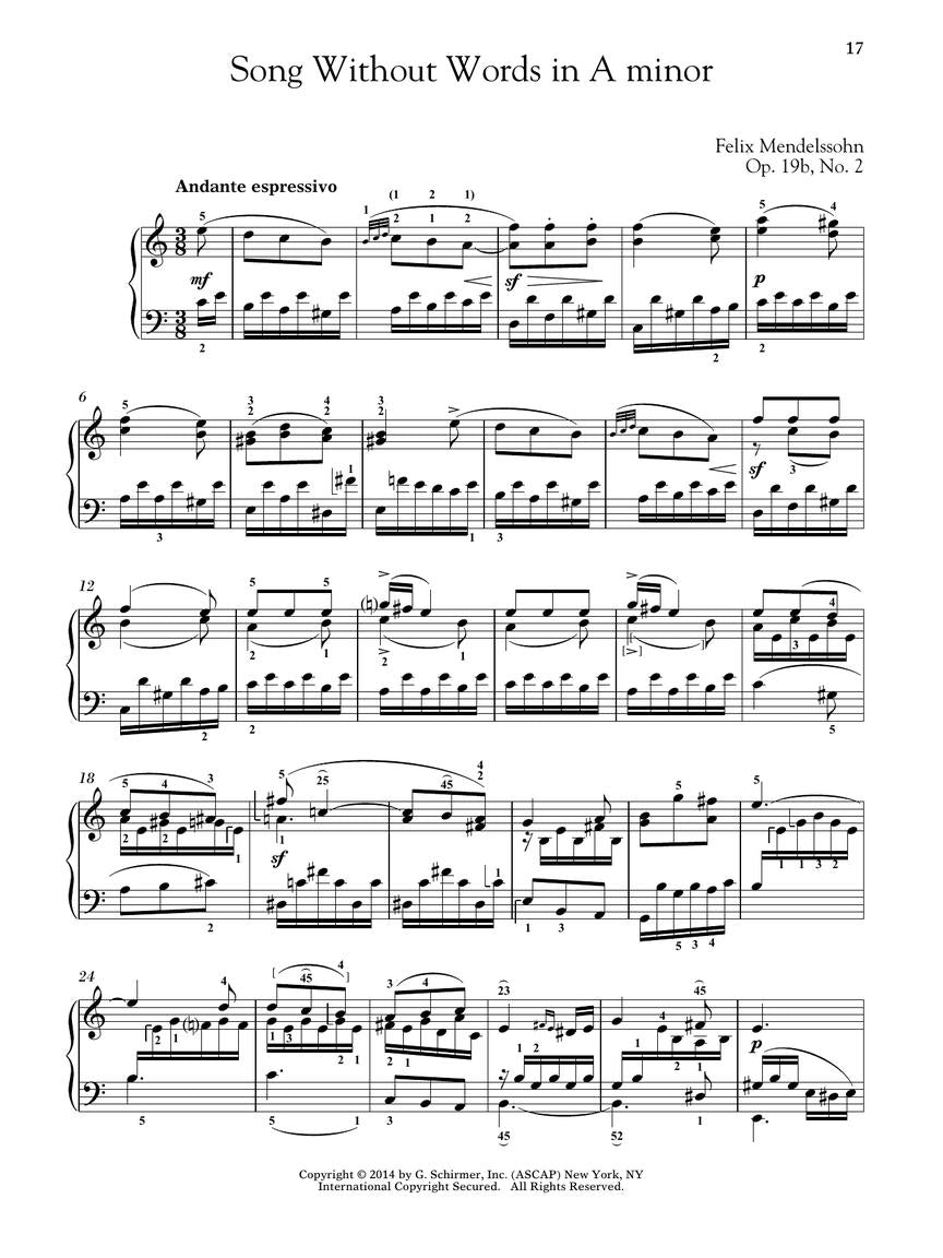 Mendelssohn - Selections from Songs Without Words - Schirmer Performance Editions