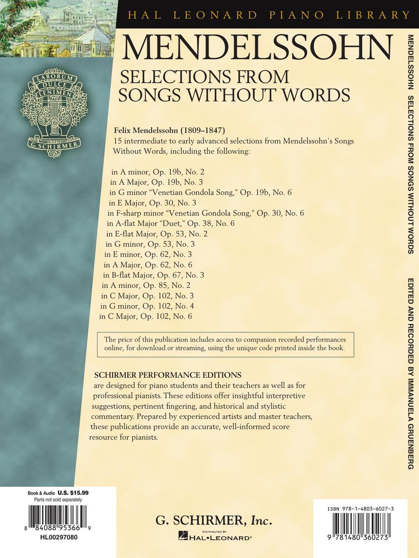 Mendelssohn - Selections from Songs Without Words - Schirmer Performance Editions