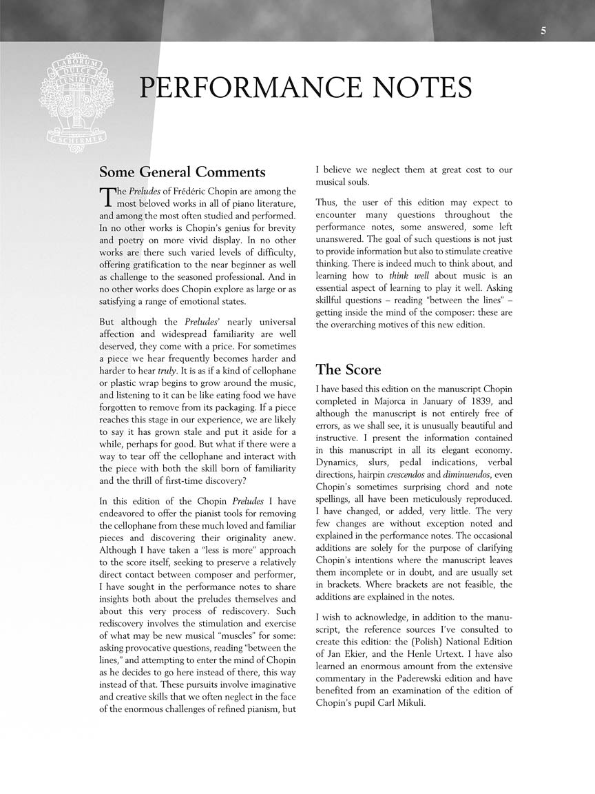 Chopin - Preludes - Schirmer Performance Editions