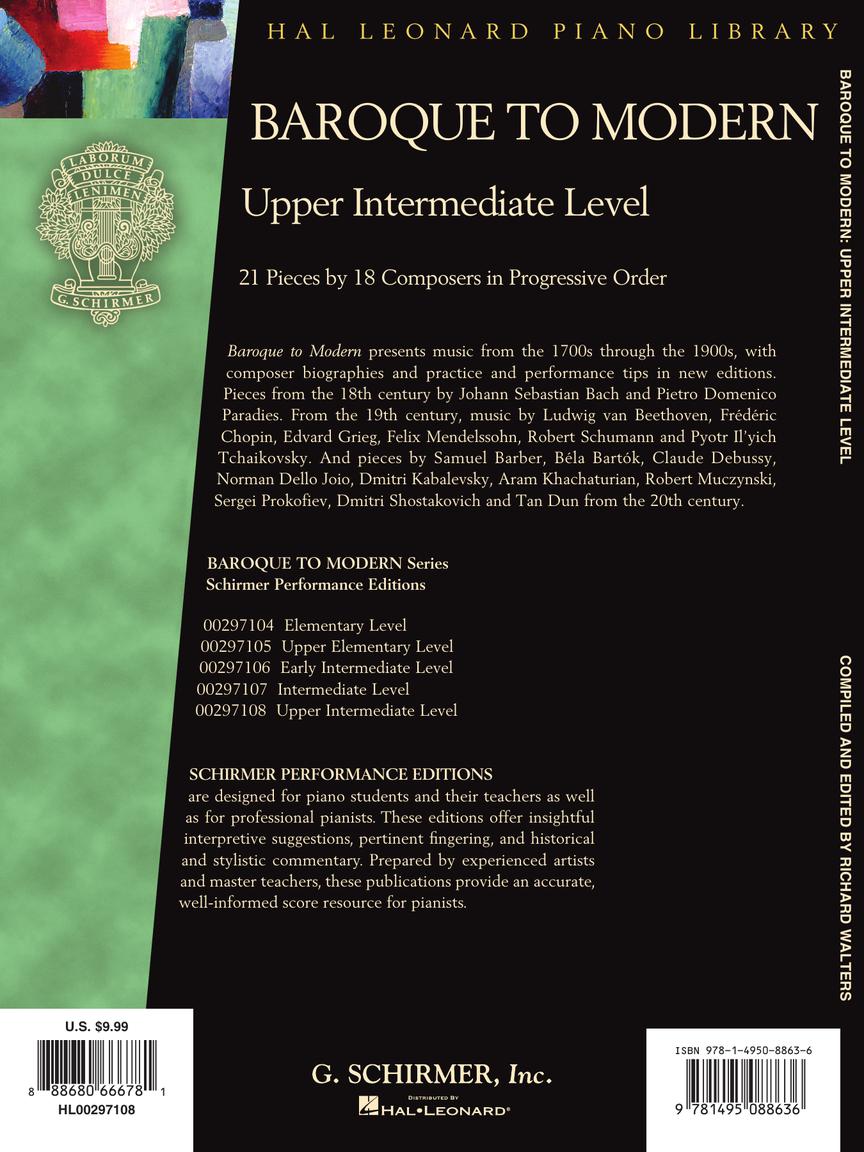 Baroque to Modern: Upper Intermediate - Piano - Schirmer Performance Editions