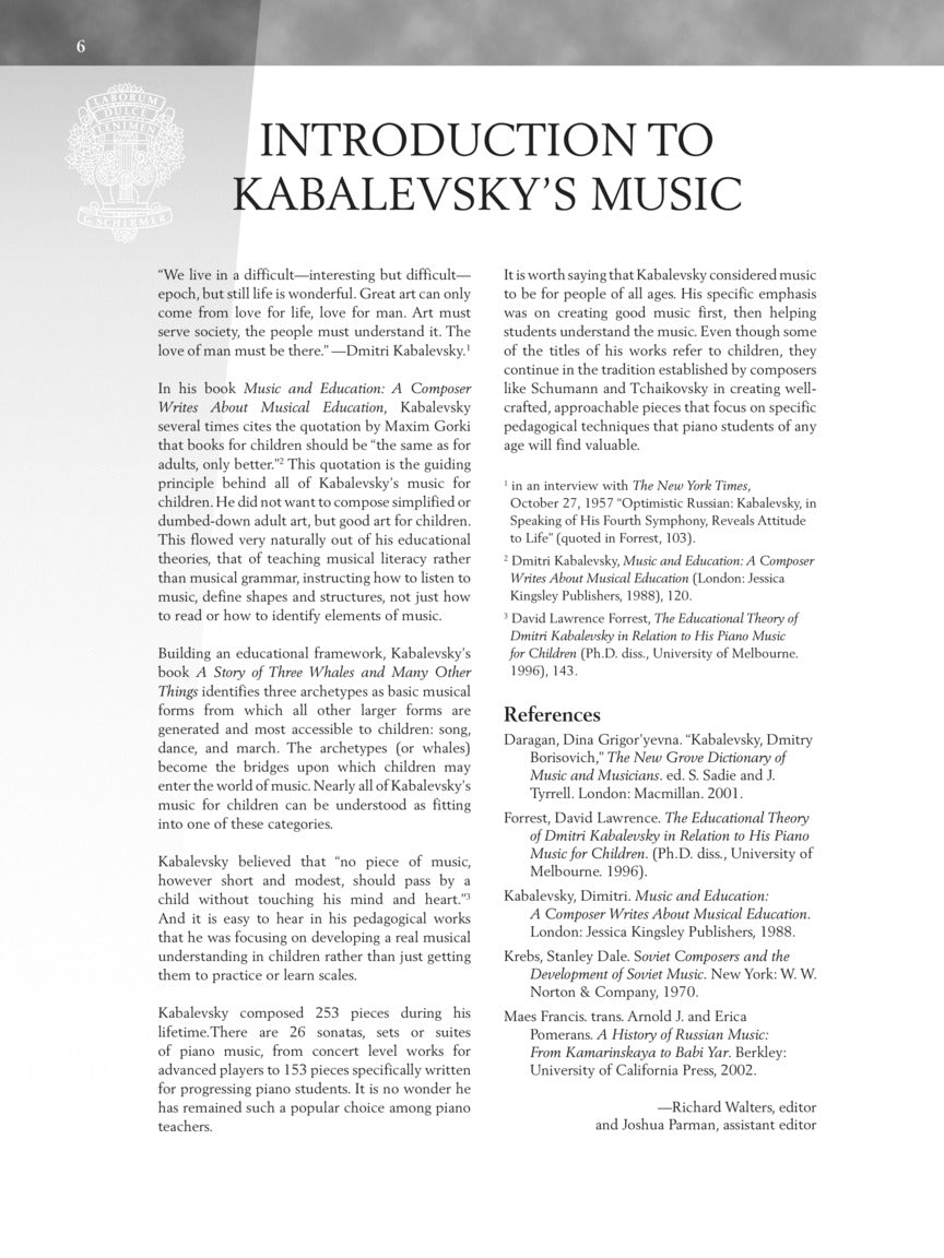 Kabalevsky - Selected Piano Pieces - Schirmer Performance Editions