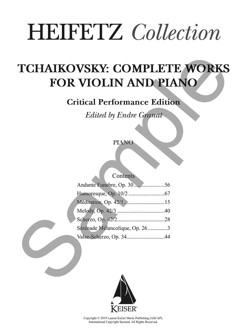 Tchaikovsky - Complete Works for Violin and Piano (Heifetz Critical Edition)