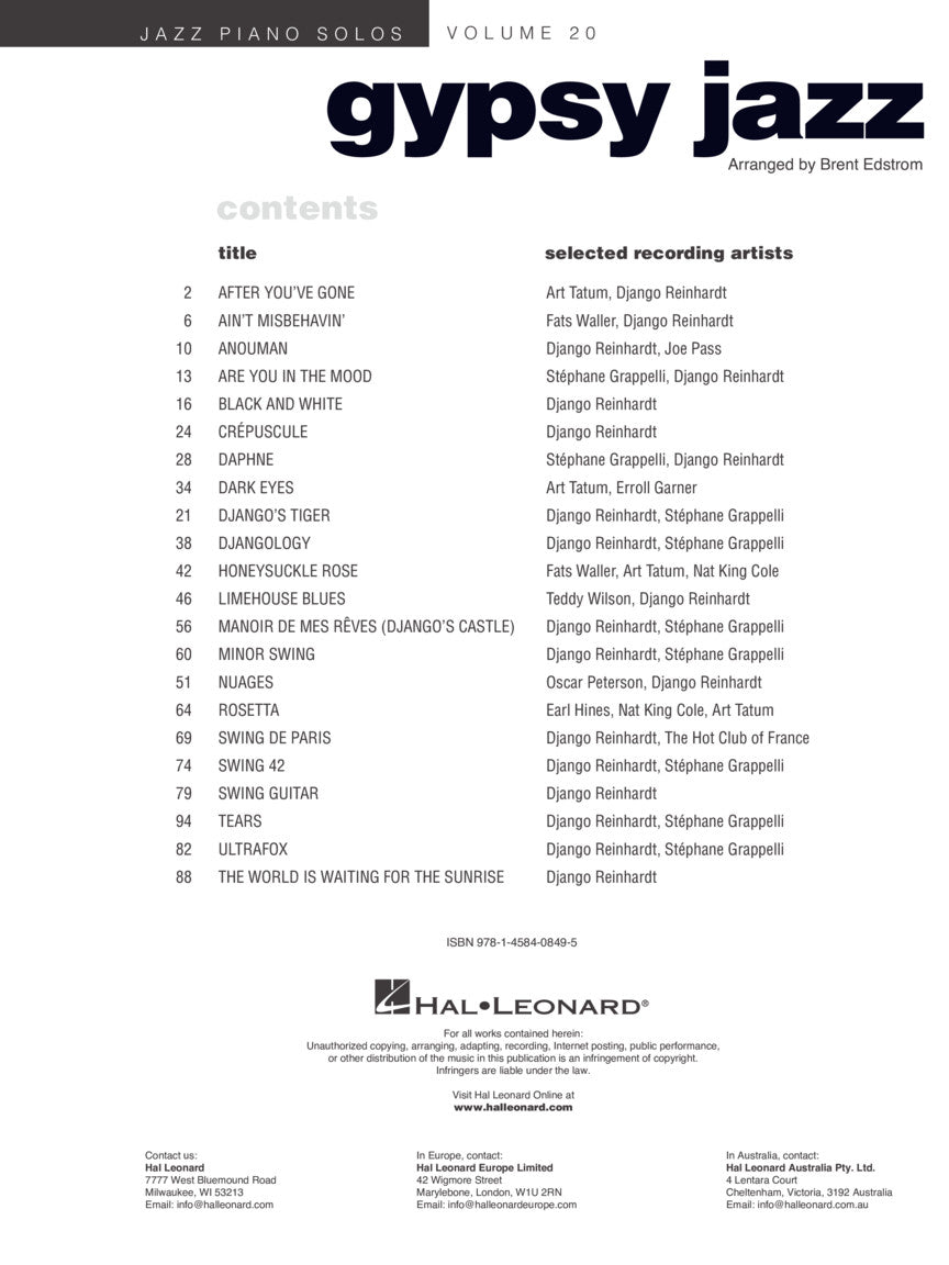 Gypsy Jazz - Jazz Piano Solos Series Vol. 20