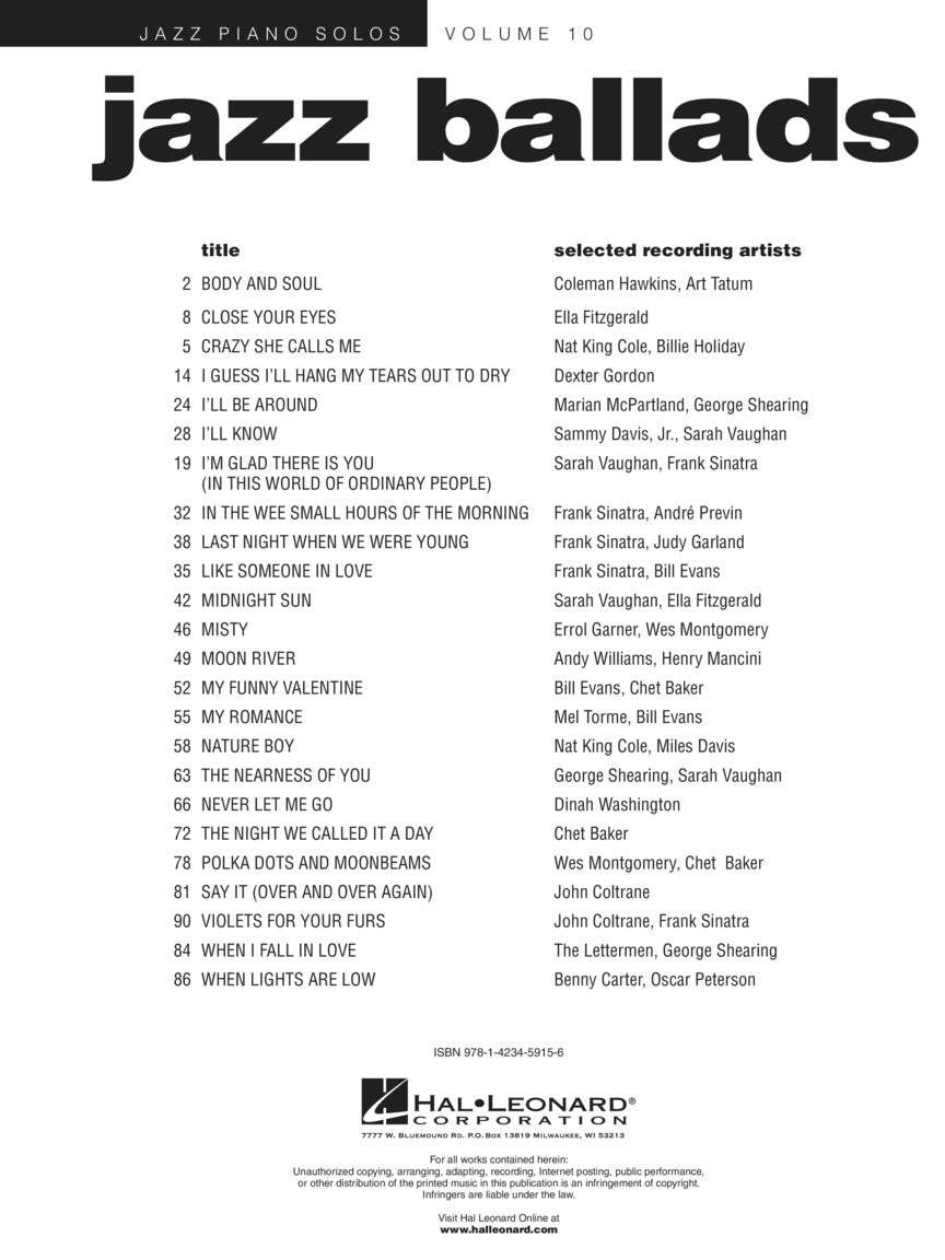 Jazz Ballads - Jazz Piano Solos, Vol. 10