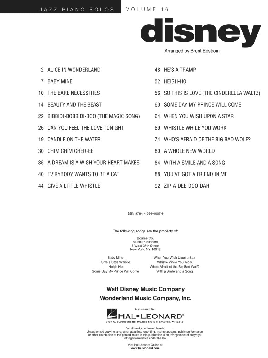 Disney - Jazz Piano Solos Series Vol. 16