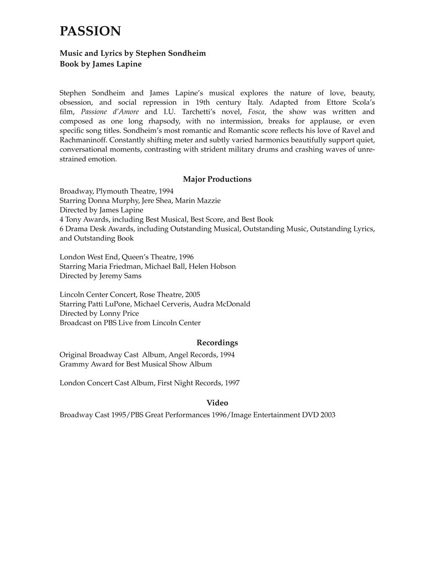 Sondheim Passion - Vocal Selections, Revised Edition