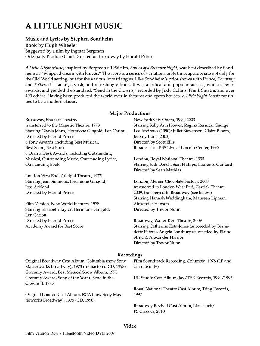 Sondheim Little Night Music, A - Vocal Selections