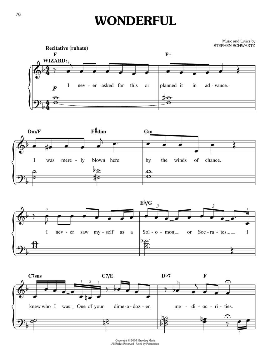 Wicked Selections - Easy Piano