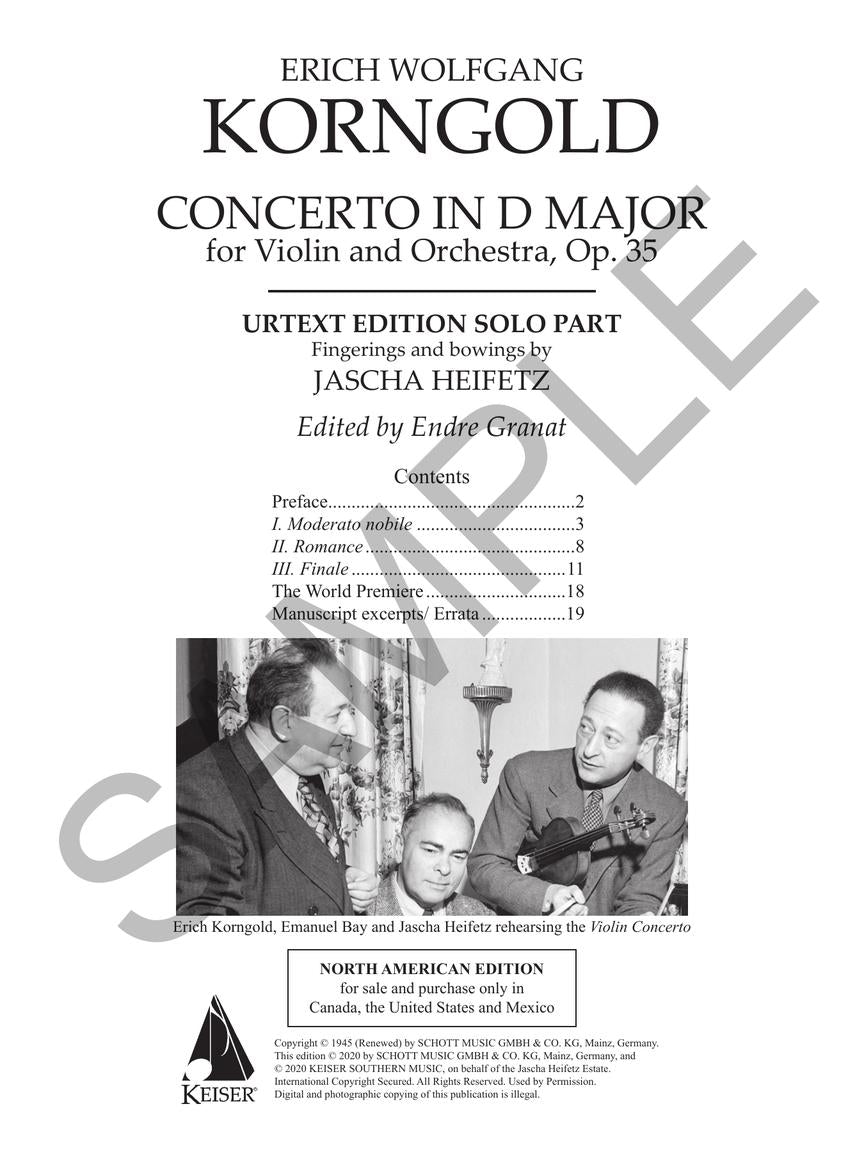 Korngold Violin Concerto In D Major, Op. 35 Violin Solo Part Only Critical Edition