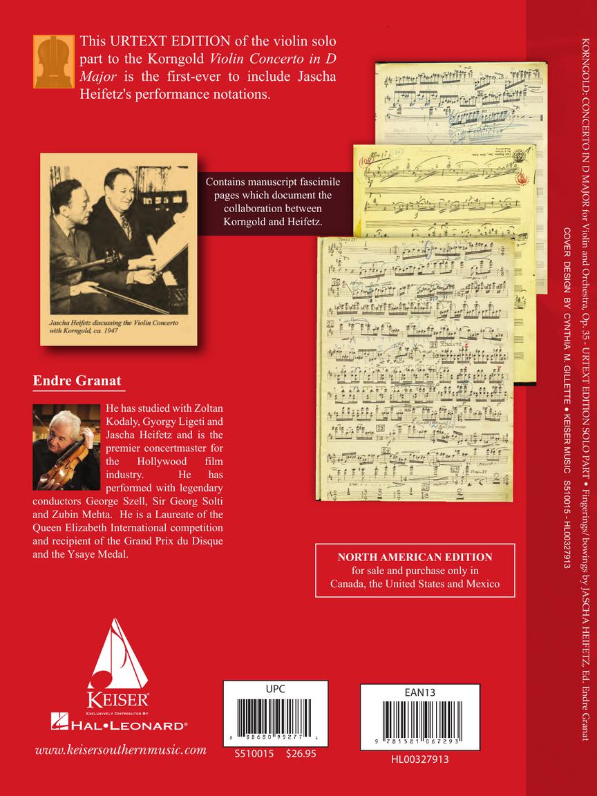Korngold Violin Concerto In D Major, Op. 35 Violin Solo Part Only Critical Edition
